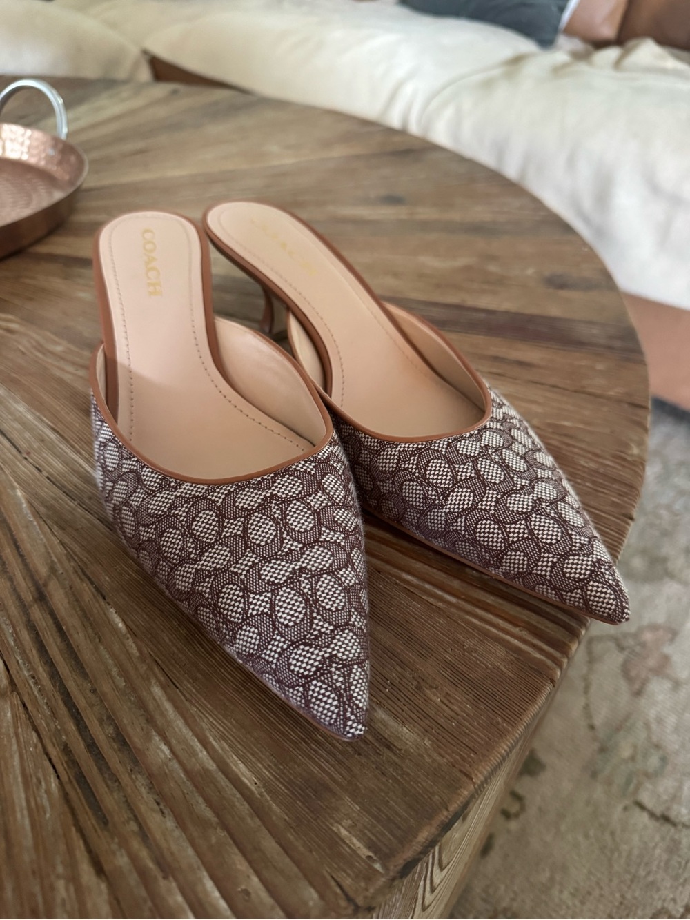 Coach Brown Patterned Pointed Toe Slip-On Mules